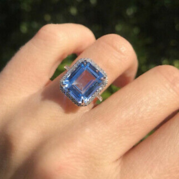Fashion 925 Silver Ring for Emerald Cut Aquamarine - Picture 4 of 11